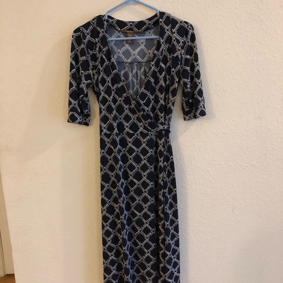 Navy Blue Patterned Wrap Dress - Picture 1 of 1